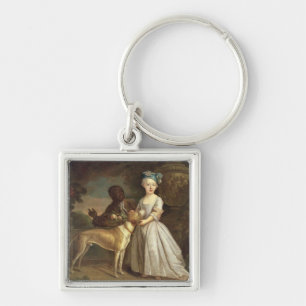 En ung flicka med en hund och en sida, 1720-30 fyrkantig silverfärgad nyckelring