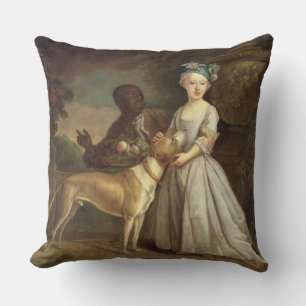 En ung flicka med en hund och en sida, 1720-30 kudde