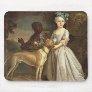 En ung flicka med en hund och en sida, 1720-30 musmatta