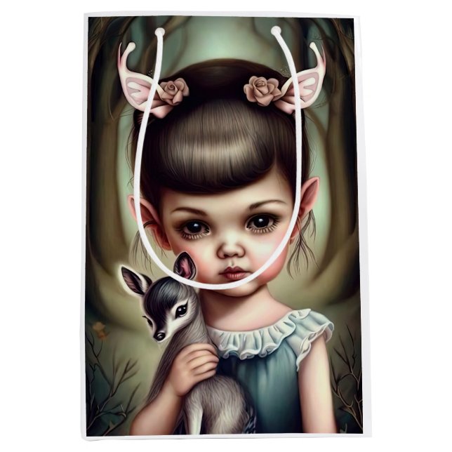 En ung flicka som håller en hjort (Framsidan)