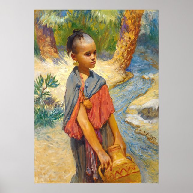 En ung flicka vid en flod av Arthur Bridgman Poster (Framsidan)