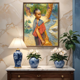 En ung flicka vid floden poster