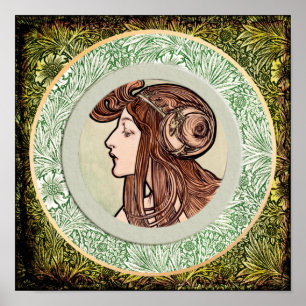 En ung kvinna av Alfonse Mucha Poster