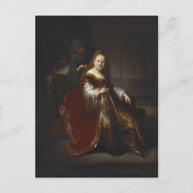 En ung kvinna på toaletten vykort (Framsida)