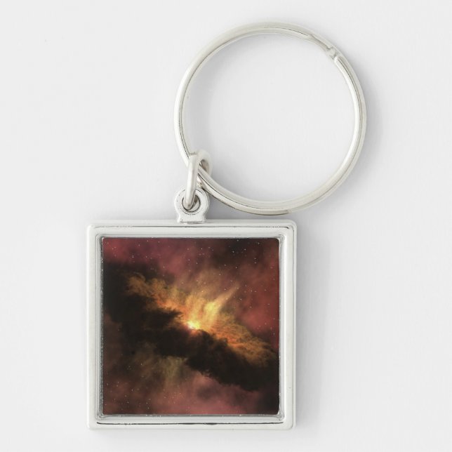 En ung stjärna fyrkantig silverfärgad nyckelring (Framsidan)