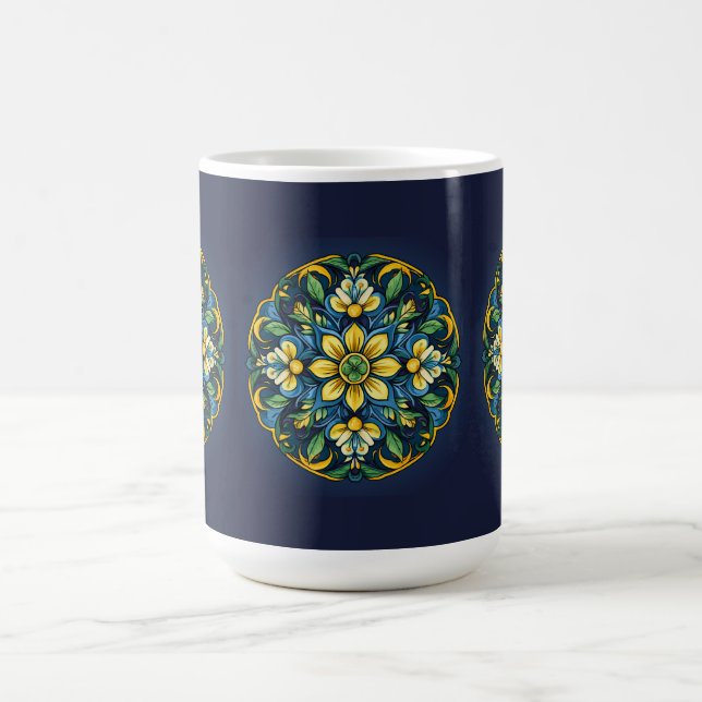 💚💙💛 En unik Azulejo-elegans: Midnatts trädgård Kaffemugg (Center)