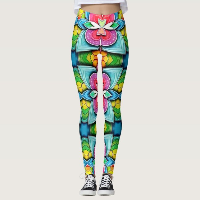 En unik söt multifärgad "Ratti_Kreativ_Arts" Leggings (Framsida)