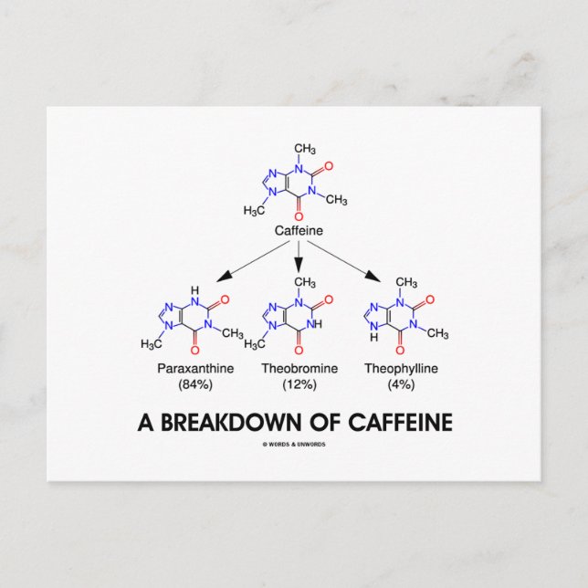 En uppdelning av koffein (kemiska molekyler) vykort (Framsida)