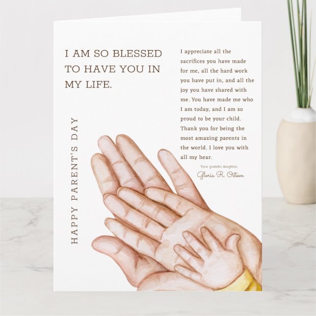 En upphöjd Tack till mina föräldrar Kort (Framsida)