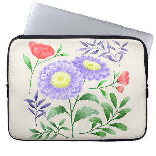 En uppsättning blommor som färgats i vattenfärg laptop fodral
