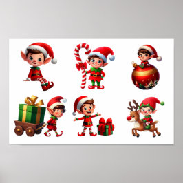 En uppsättning julklappar i olika former poster