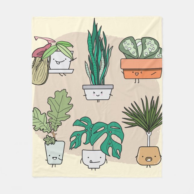 En uppsättning söta husväxter i krukor. Färgbestän Fleecefilt (Framsidan)