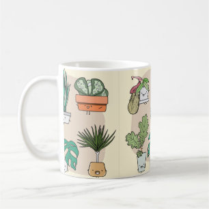 En uppsättning söta husväxter i krukor. Färgbestän Kaffemugg