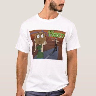 En uppsluppen skjorta med en man med ett rostat t shirt