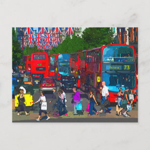 En upptagen Oxford Street shoppare red buss London Vykort