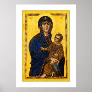 En urgammal julkort med madonna och barn poster