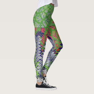 en utformning av en grönt och gult mönster leggings