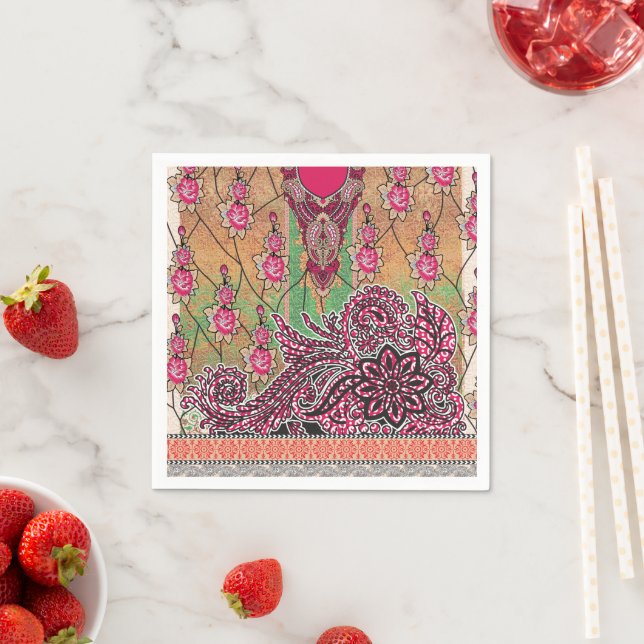 en utformning av rosa och brunt paisley mönster pappersservett (Insitu)