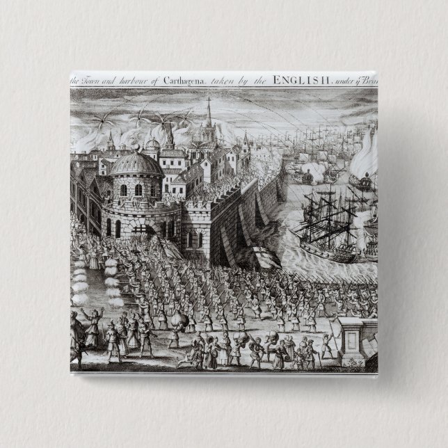 En utsikt av townen och hamnen knapp (Framsida)