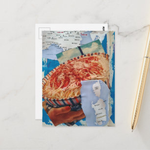 en utsökt skål spaghetti och Italien collage Vykort