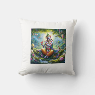 En vacker bild av Lord Krishna som spelar flöjt Kudde