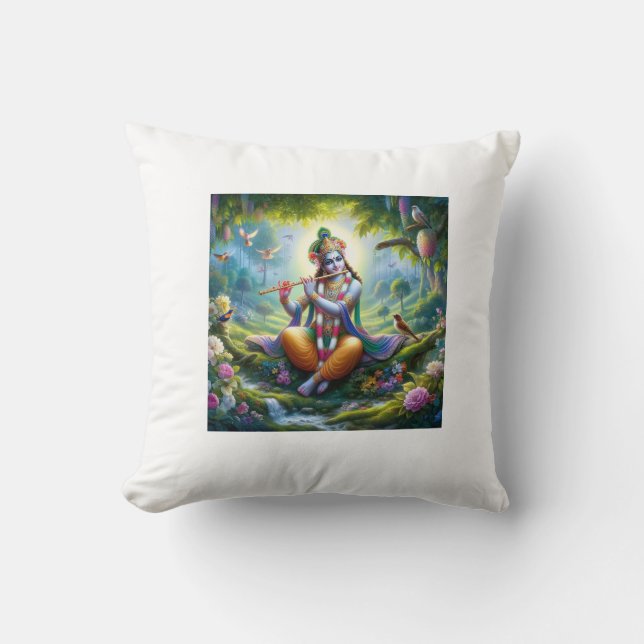 En vacker bild av Lord Krishna som spelar flöjt Kudde (Framsida)