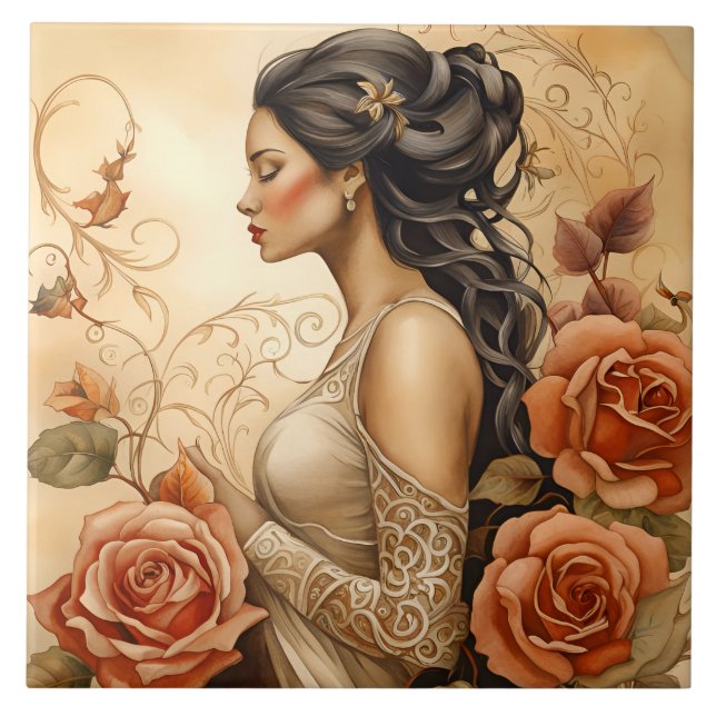 En vacker damtoalettgräns kakelplatta (Framsidan)