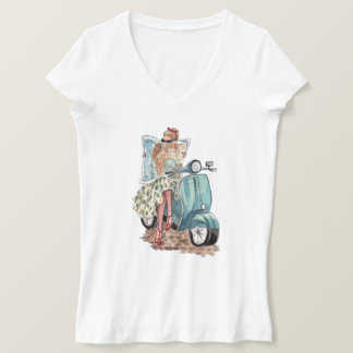 En vacker europeisk resande på Retro Vespa Moped T Shirt