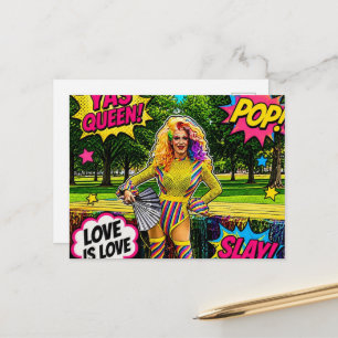 En vacker färgrik dragqueen popkonst vykort