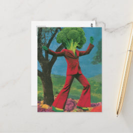 En vacker färgrik retro dansande broccoli vykort