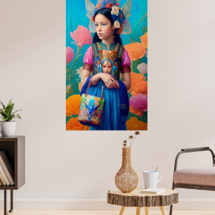 En vacker flicka med handväska och halsduk poster