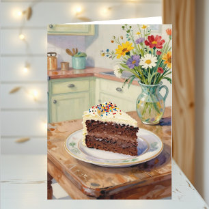 En vacker födelsedag med fina blommor och tårta kort