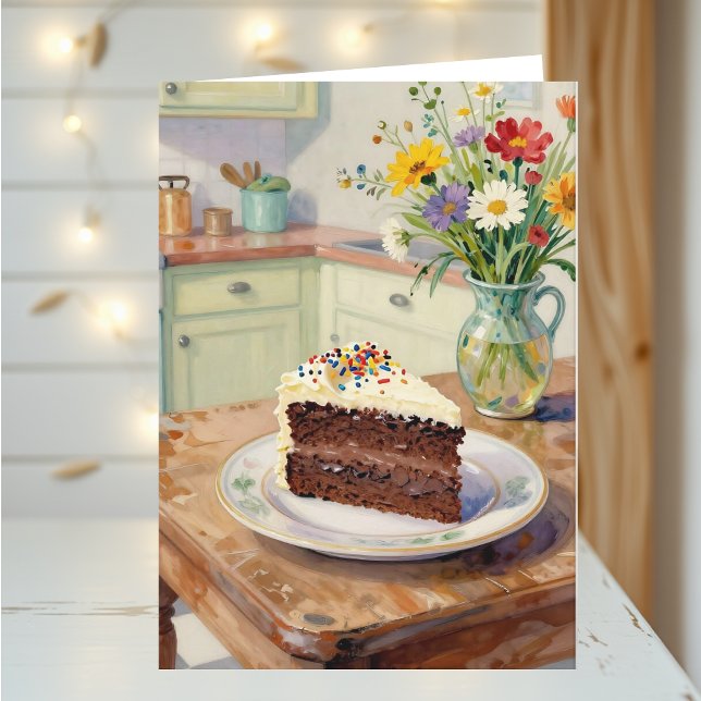 En vacker födelsedag med fina blommor och tårta kort (Skapare uppladdad)