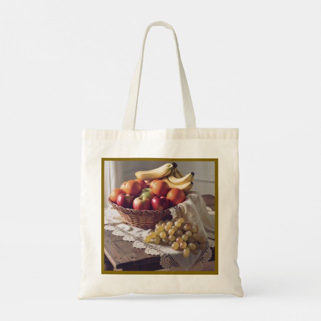 En vacker frukt i Basket design Tote Bag Tygkasse (Baksida)