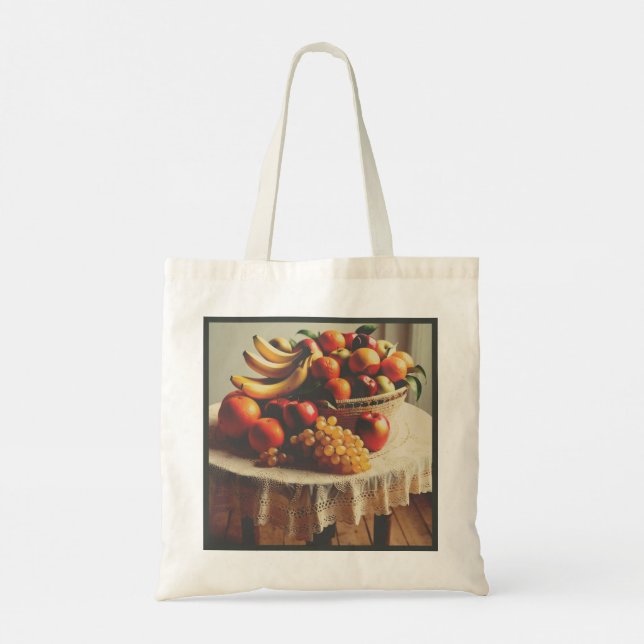 En vacker frukt i Basket design Tote Bag Tygkasse (Baksida)