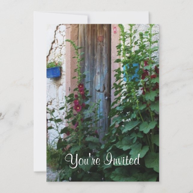 En vacker gammal rustik blå dörr på Kreta, Greklan Inbjudningar (Framsida)