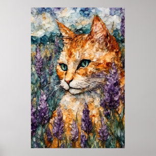 En vacker gingerkatt i lavender fält poster