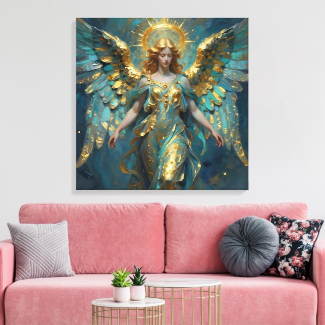 En vacker guld- och turkos ängel  canvastryck (Insitu (Vardagsrum))