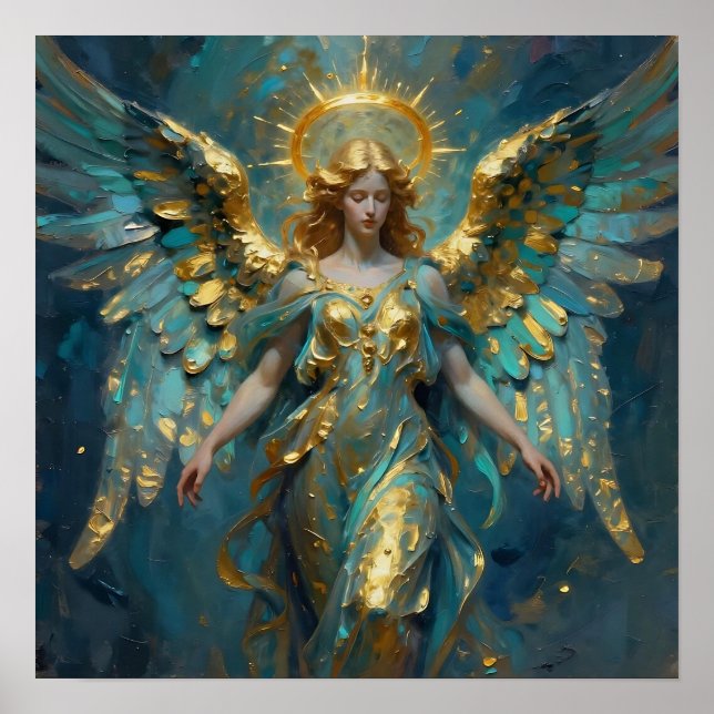 En vacker guld- och turkos ängel  poster (Framsidan)