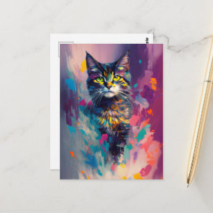 En Vacker Katt Färgrik Vykort
