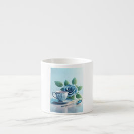 En vacker kombination av blå tekopp och en ros espressomugg