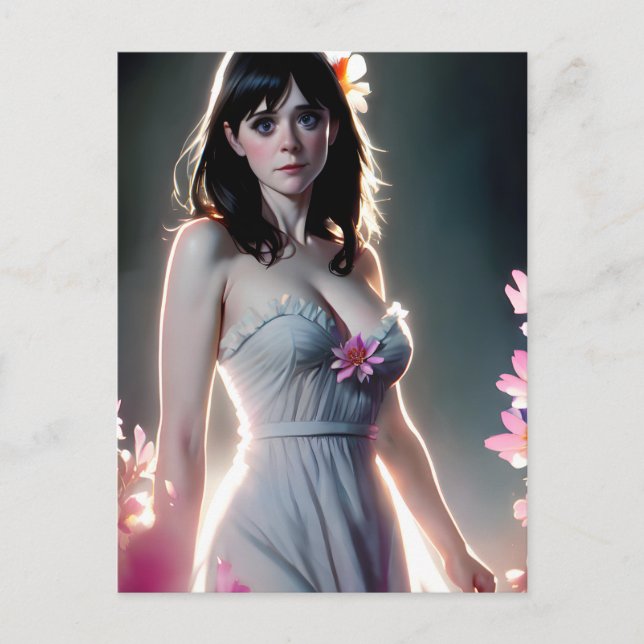 En vacker kvinna med långa svarta rosor vykort (Framsida)