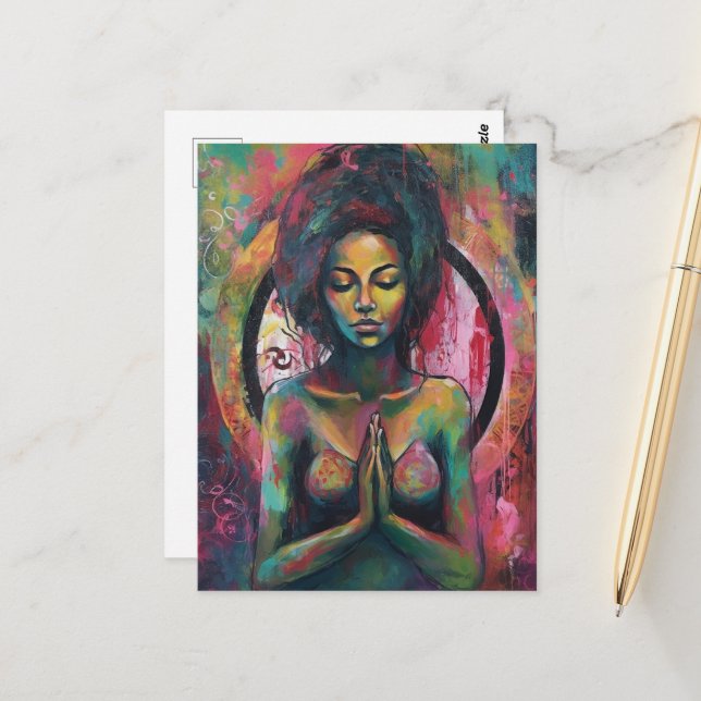 En vacker kvinna som ber vykort (Fram/Back In Situ)