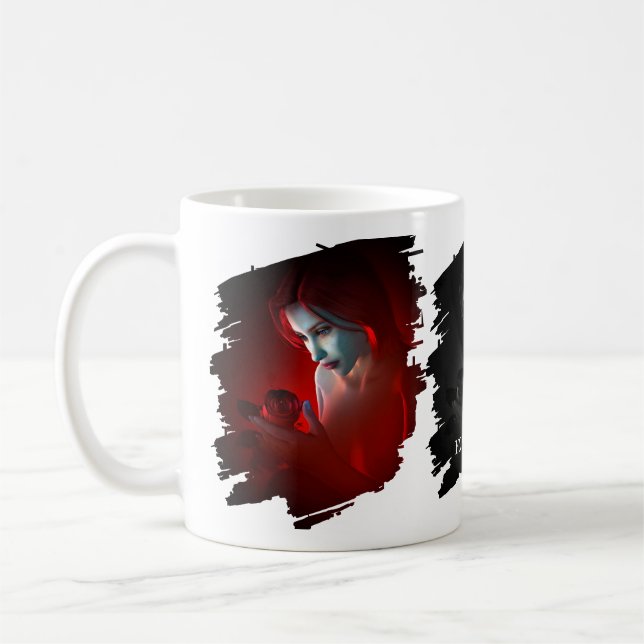 En vacker kvinna som håller i ro kaffemugg (Vänster)