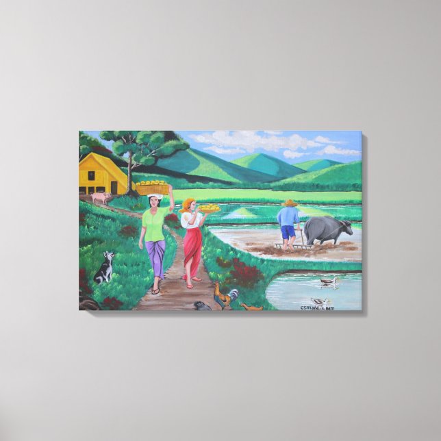 En vacker morgon på gården canvastryck (Framsida)