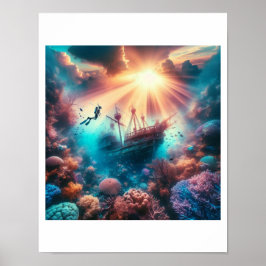 En vacker rev med ett gammalt skeppsvrak poster