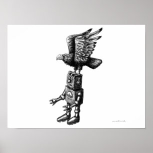 En vacker robot med örn bläck teckning art poster