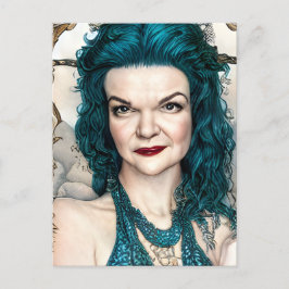 En vacker Sjöjungfru i Teal Hair Vykort