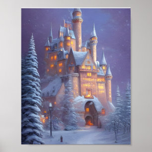 En vacker slott som lyser i Snö Poster
