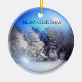 En vacker snowy bild julgransprydnad keramik